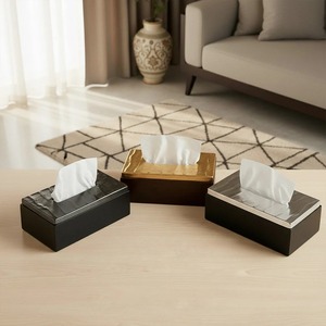Metal Tissue Box <b>Napkin</b> Holder Black Wooden Base Eco-friendly Durable Modern Design for Home/Hotel/Restaurant Use White Royals - Product Image 2