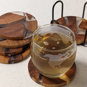 Artisan Wooden Epoxy Resin Coaster Set | Luxury Home Bar Decor Contemporary Design Eco-Friendly Heat Resistant Coffee Wine - Product Image 5