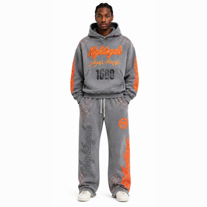Chándal de algodón grueso personalizado para hombre con estampado gráfico DTG, estilo oversize, desgastado, de forro polar, para streetwear - Product Image 1