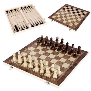 Jeu d'échecs en bois 3-en-1 personnalisé en gros, plateau pliable, jeu de dames et de backgammon en bois, jeux de société portables pour le voyage - Product Image 1