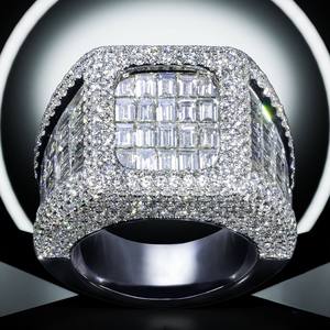 <b>Iced</b> Out Moissanite Cluster <b>Ring</b> Baguette Cut Solitaire Band Rhodium Plated 925 Silver Unisex Bridal Hip Hop Jewelry - Product Image 2