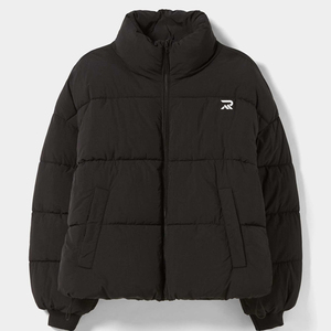 Men's Black Hooded Puffer <b>Jacket</b> Zipper Closure Windproof Casual <b>Winter</b> Coat Polyester Filling Regular Fit - Product Image 2