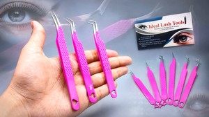 Pinzas de Acero Inoxidable Antimagnéticas para Extensión de Pestañas, Diseño de Corazón Rosa, Puntas de Fibra, 10 mm de Longitud, Herramientas de Belleza - Product Image 3