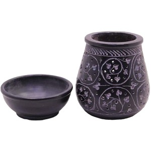Clean High Quality <b>Black</b> Soapstone Aroma Oil Burner Handmade Portable Tabletop Diffuser for Hotels Festivals Great Festival - Product Image 4