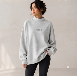 Sweat-shirt en molleton à col montant oversize pour femme, tissu doux et confortable, style country club, vêtements preppy, fabricant - Product Image 1
