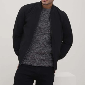 Veste coupe-vent homme personnalisée avec logo, prix de gros, grande taille, en nylon satiné uni, style bomber avec col montant - Product Image 4