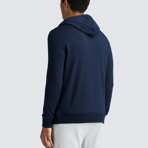 Sweat-shirts à capuche zippés personnalisés sans cordon, bleu marine uni, coupe oversize, en polaire de haute qualité pour hommes, par Ako – Vente flash - Product Image 2