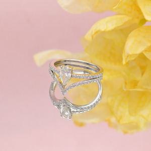 Ready To Stock Diamond <b>Ring</b> 7x5mm Pear Cut White Diamond Stackable <b>Ring</b> with 14k Fine White Gold Promise <b>Ring</b> For <b>Couple</b> US-7 - Product Image 5
