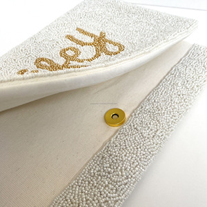 Wifey Handmade Fashion Wedding <b>Gift</b> <b>Bag</b> Seed Beads Clutch Magnetic Closure Durable Foldable Shoulder Strap Casual Handbags - Product Image 5