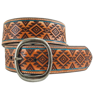 Nouvelle ceinture en cuir occidentale unisexe, design floral personnalisé, avec boucle ardillon ovale en laiton, ceinture en cuir repoussé - Product Image 4