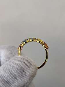 แหวนแซฟไฟร์ทรงรีห้าเม็ด ดีไซน์หรูหรา เงินแท้ 925 ชุบทอง 14K แหวนขอแต่งงาน - Product Image 3