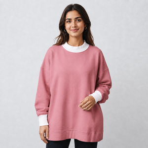 Sudadera Premium de Cuello Alto para Mujer, Ligera, de Algodón y Felpa, con Logotipo Personalizado, Hombros Caídos, Puños Acanalados, Proveedor al por Mayor OEM ODM - Product Image 1