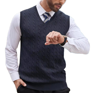 Gilet sans manches en tricot gris pour homme, couleur unie, col en V, tricot torsadé, vêtement d'automne, coupe classique, 100% acrylique - Product Image 6