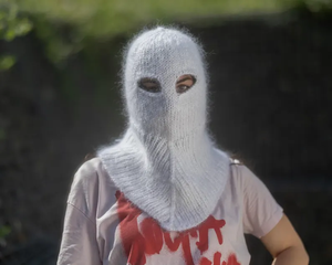 Masque facial en mohair d'hiver, doux et moelleux, tricoté, pour hommes et femmes, masque de ski chaud en mélange de laine, design vieilli - Product Image 2