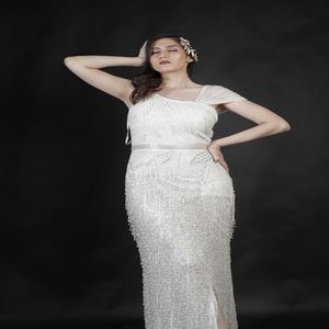 Vestido de Noche Largo hasta el Suelo para Mujer, de Alta Gama y Aspecto Lujoso |   Vestido de Sirena con Escote Corazón, Corte Entallado, Bordado Natural - Product Image 1