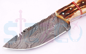 Custom Handmade Damascus Steel Skinner <b>Knife</b> Full Tang Fixed Blade Hunting <b>Knife</b> with Stag Antler <b>Handle</b> Leather Sheath OEM - Product Image 5