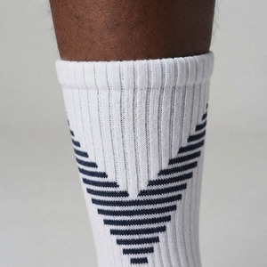 <b>White</b> Anti Slip Football Grip <b>Socks</b> with Chevron Calf Pattern Rubber Traction Pads Sports Performance Hosiery - Product Image 4