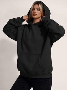Sudadera con Capucha Extra Grande para Mujer, Color Negro, con Bolsillo, Forro Polar, Estilo Casual para Otoño - Product Image 5