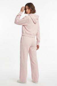 Trendy <b>Pink</b> Floral Embroidery Hoodie Set Custom Hoodies Regular Fit Cropped <b>Tracksuit</b> Winter Streetwear Premium Fleece Wide Pant - Product Image 2