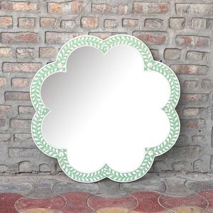 Miroir artisanal rond en bois MDF avec incrustations d'os, écologique, de luxe, moderne, style bohème indien et artistique - Product Image 1