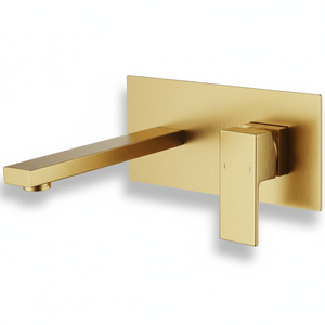 Grifo monomando de latón de 2 orificios para montaje en pared, acabado dorado cepillado, para lavabo de baño y bañera, válvula de paso incluida - No se puede enviar 'w' - Product Image 1