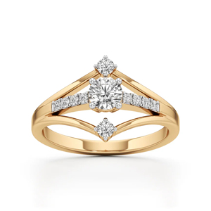 Bague de fiançailles en or jaune avec diamant rond taille brillant, bijoux classiques pour femmes - Product Image 2