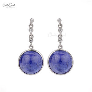 Pendientes Colgantes de Oro Real de 14k con Tanzanita Natural de 9mm y Diamantes, Joyería Personalizada al por Mayor para Mujer - Product Image 1