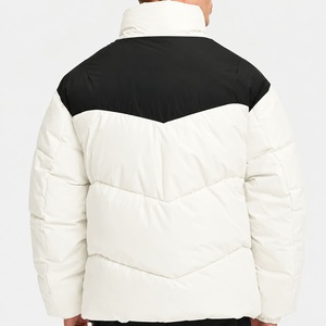 Blouson matelassé pour homme, blanc et noir, col mandarin, à capuche, fermeture éclair frontale, garniture en fourrure, respirant, coupe-vent, hiver, décontracté, standard - Product Image 4