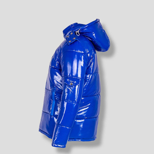 Blouson matelassé à capuche pour homme, couleur unie bleu, imperméable, fermeture éclair, manteau d'hiver décontracté, rembourrage polyester, coupe classique 2026 - Product Image 2