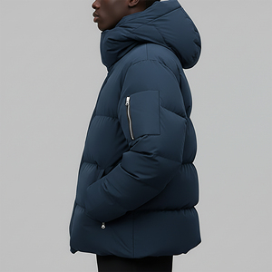 New Arrival Custom Made <b>Canvas</b> Stand Collar Waterproof Breathable Anti-Bacterial Hooded Puffer <b>Jacket</b> Men's Winter Fashionable - Product Image 3