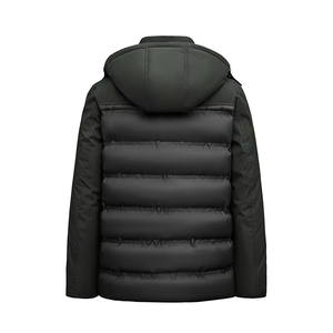 Veste d'hiver pour homme en duvet matelassé à capuche, col montant, coupe-vent épaisse, décontractée, longueur normale, noire, 100% polyester - Product Image 2