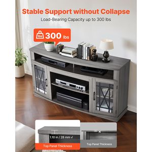 Mobile TV in Stile Rustico per Televisori fino a 65 Pollici, Centro Intrattenimento in Legno con Striscia LED, Vano Portaoggetti e Anta in Vetro - Product Image 5