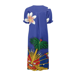 Último Modelo de Vestido Maxi con Estampado Tribal Hawaiano, Vestido Midi Fluido para Mujer, Vestido Casual con Mangas Abullonadas, Estilo Polinesio Haitiano - Product Image 3