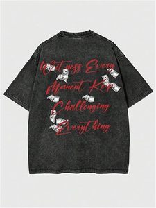 เสื้อยืดโอเวอร์ไซส์ลายกราฟิกแนวสตรีทสีเข้มสไตล์ยูนิเซ็กส์ ทรงหลวม แขนสั้น ผ้าคอตตอน/โพลีเอสเตอร์ แห้งเร็ว - Product Image 6