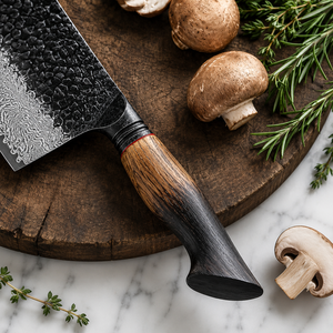 Cuchillo de carnicero de acero damasco negro de alta calidad, 67 capas, con mango de madera de fresno quemado, ideal para chefs. - Product Image 3