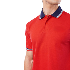 Mens Red Polo <b>Shirt</b> with Stylish Contrast <b>Collar</b> Cotton Comfortable Short Sleeve <b>T</b>-<b>Shirt</b> Casual Wear Solid Color Polo Top - Product Image 6