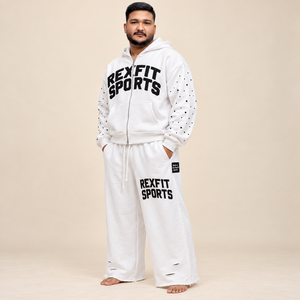Conjunto Deportivo de Dos Piezas con Sudadera con Cremallera Completa, Mangas Decoradas con Estampado de Letras, Pantalones Deportivos Anchos con Efecto Desgastado, Estilo Urbano Unisex Personalizado - Product Image 2