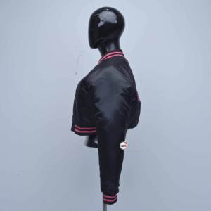 Satin Bomber <b>Jacket</b> <b>Pink</b> Trim Full Sleeve Zipper Closure Leopard Pattern Turn-down Collar Regular Winter - Product Image 4