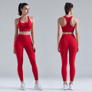 Ensemble de sport deux pièces pour femme, legging et haut de compression dos nageur, 100 % polyester, pour yoga et athlétisme - Product Image 1