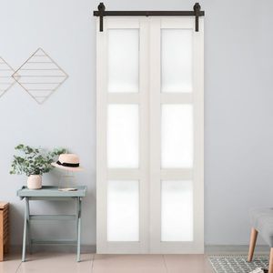 40\" Bi-Folding Barn Door Hardware Kit Smooth & Quietly Sliding J Shape Roller [Black Track] [Doors Not Included] - Product Image 3