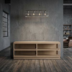 Bibliothèque scandinave moderne en bois basse, autoportante, avec étagères ouvertes à niveaux pour le rangement - Product Image 6