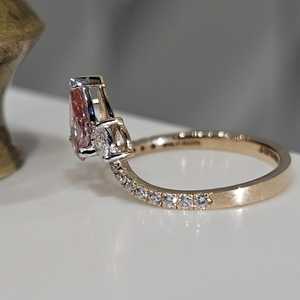Unique Crossover Lab Grown 1.01CT Pink Pear Cut Diamond Three Stone <b>Ring</b> For Women's 10K Solid Gold Promise Gift For Lover - Product Image 5