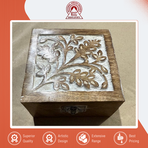 Made in Good Quality Eco-Friendly <b>Brown</b> Mango Wood Rectangle Engraved Customizable <b>Storage</b> <b>Box</b> for Home and Kitchen Use - Product Image 2