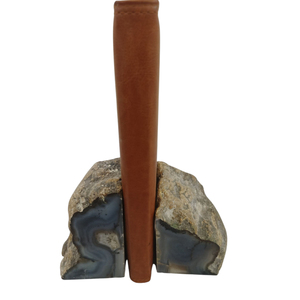 Sujetalibros de Piedra Irregular con Lomo de Cuero Marrón para Decoración del Hogar, Escultura Artística - Product Image 1