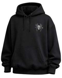 Black Rhinestone Spider Hoodie Oversized Heavyweight Fleece <b>Pullover</b> Kangaroo Pocket Custom Streetwear Manufacturer <b>Mens</b> Hoodie - Product Image 1