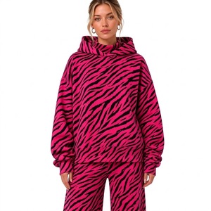 ชุดเสื้อฮู้ดและกางเกงขายส่งคุณภาพสูง ลายม้าลายสีชมพูแบบพรีเมียม สำหรับผู้หญิง - Product Image 1