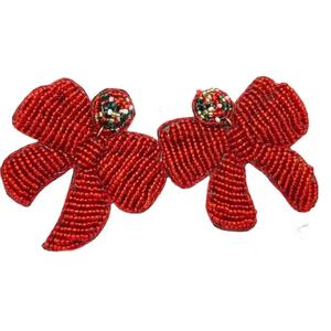 Pendientes de estilo bohemio de tres capas con flores exageradas, tejidos a mano con pequeñas flores de cuentas de semillas, regalos para fiestas, con cuentas de caña de semillas - Product Image 1