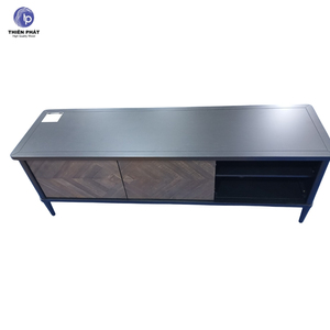 Meuble TV en bois d'acacia massif, design à panneaux en chevrons, rustique, moderne, écologique, multifonctionnel, console de rangement multimédia pour salon - Product Image 5