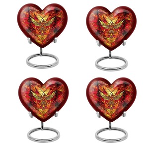 Urne funéraire décorative en forme de cœur d'oiseau cardinal rouge avec motif de fleurs de cerisier, urne commémorative pour cendres avec support métallique personnalisé - Product Image 3