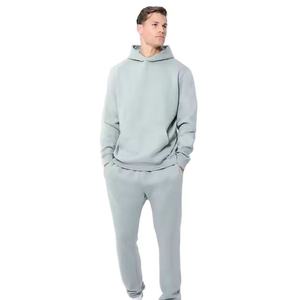 Survêtement à capuche gris clair pour homme, manches longues, couleur unie, décontracté, respirant, en coton mi-lourd, coupe ample - Product Image 1